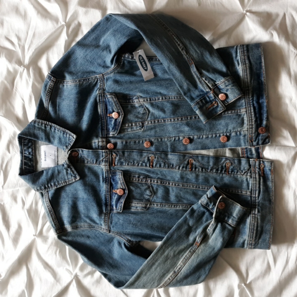 NWT Old Navy Size Small Tan Blue Denim Jean Jacket